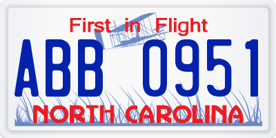 NC license plate ABB0951