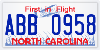 NC license plate ABB0958