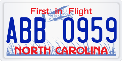 NC license plate ABB0959