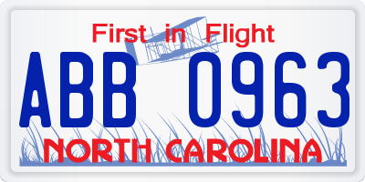 NC license plate ABB0963