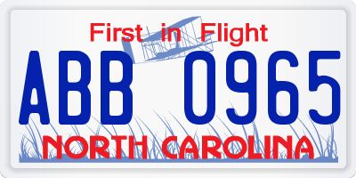 NC license plate ABB0965