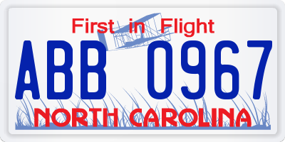 NC license plate ABB0967