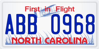 NC license plate ABB0968