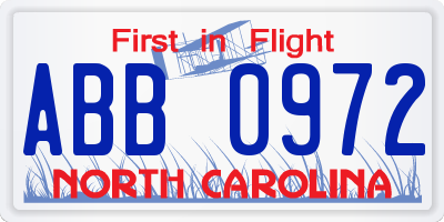 NC license plate ABB0972