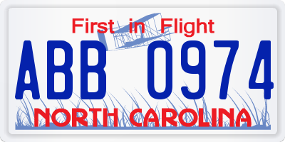 NC license plate ABB0974