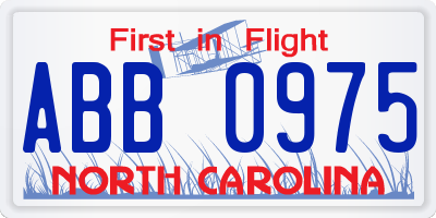 NC license plate ABB0975