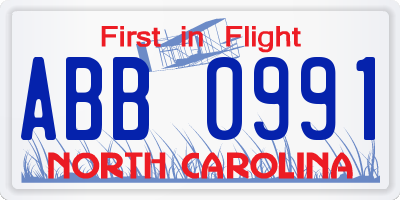 NC license plate ABB0991