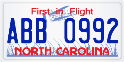 NC license plate ABB0992