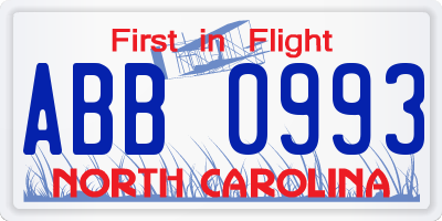 NC license plate ABB0993