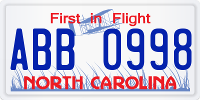 NC license plate ABB0998