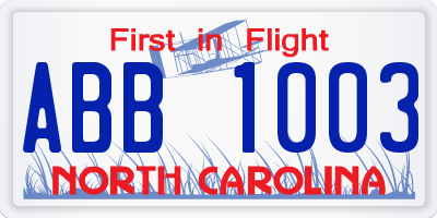 NC license plate ABB1003