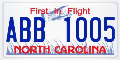 NC license plate ABB1005