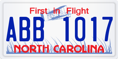 NC license plate ABB1017