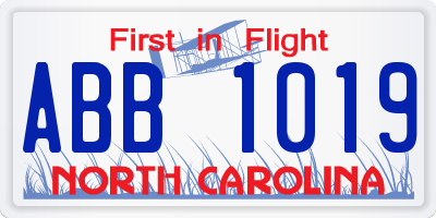 NC license plate ABB1019