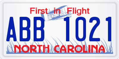 NC license plate ABB1021