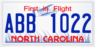NC license plate ABB1022