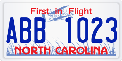 NC license plate ABB1023