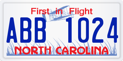 NC license plate ABB1024