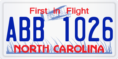 NC license plate ABB1026