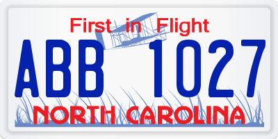 NC license plate ABB1027