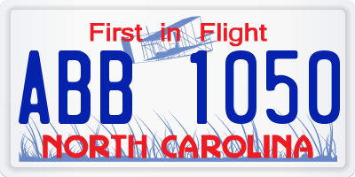 NC license plate ABB1050