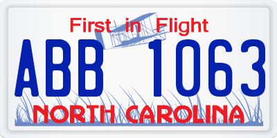 NC license plate ABB1063