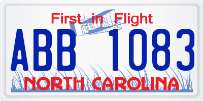 NC license plate ABB1083