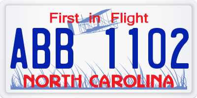 NC license plate ABB1102