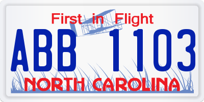 NC license plate ABB1103