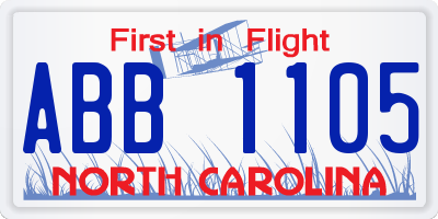 NC license plate ABB1105