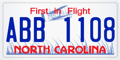 NC license plate ABB1108