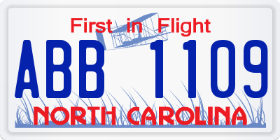NC license plate ABB1109