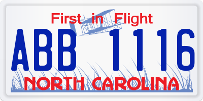 NC license plate ABB1116