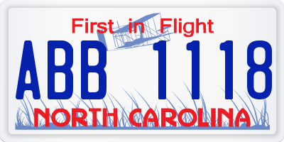 NC license plate ABB1118