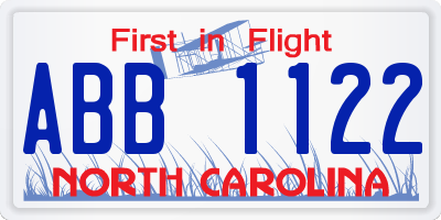 NC license plate ABB1122