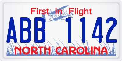 NC license plate ABB1142