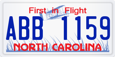 NC license plate ABB1159