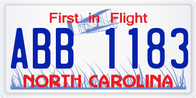 NC license plate ABB1183