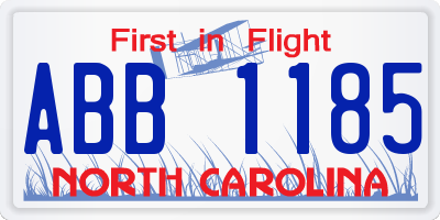 NC license plate ABB1185
