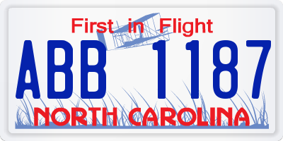 NC license plate ABB1187