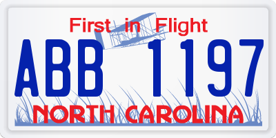 NC license plate ABB1197