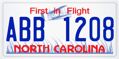 NC license plate ABB1208