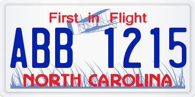 NC license plate ABB1215