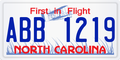 NC license plate ABB1219