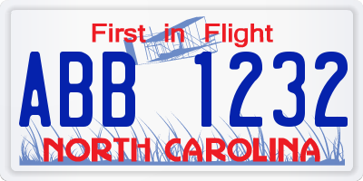 NC license plate ABB1232