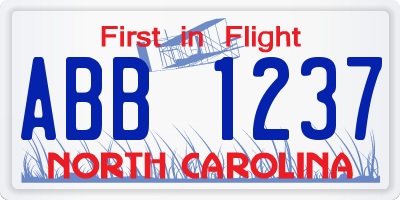 NC license plate ABB1237