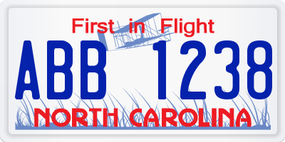 NC license plate ABB1238
