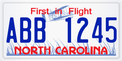 NC license plate ABB1245
