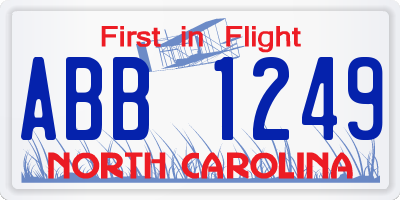 NC license plate ABB1249