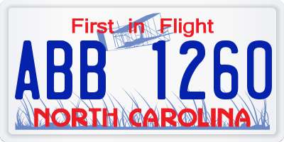 NC license plate ABB1260